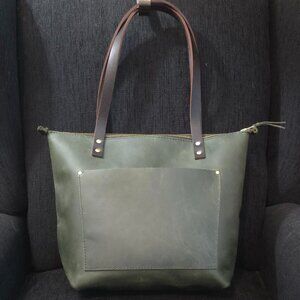 Portland Leather Goods Jade Green Leather Medium Zippered Tote Bag